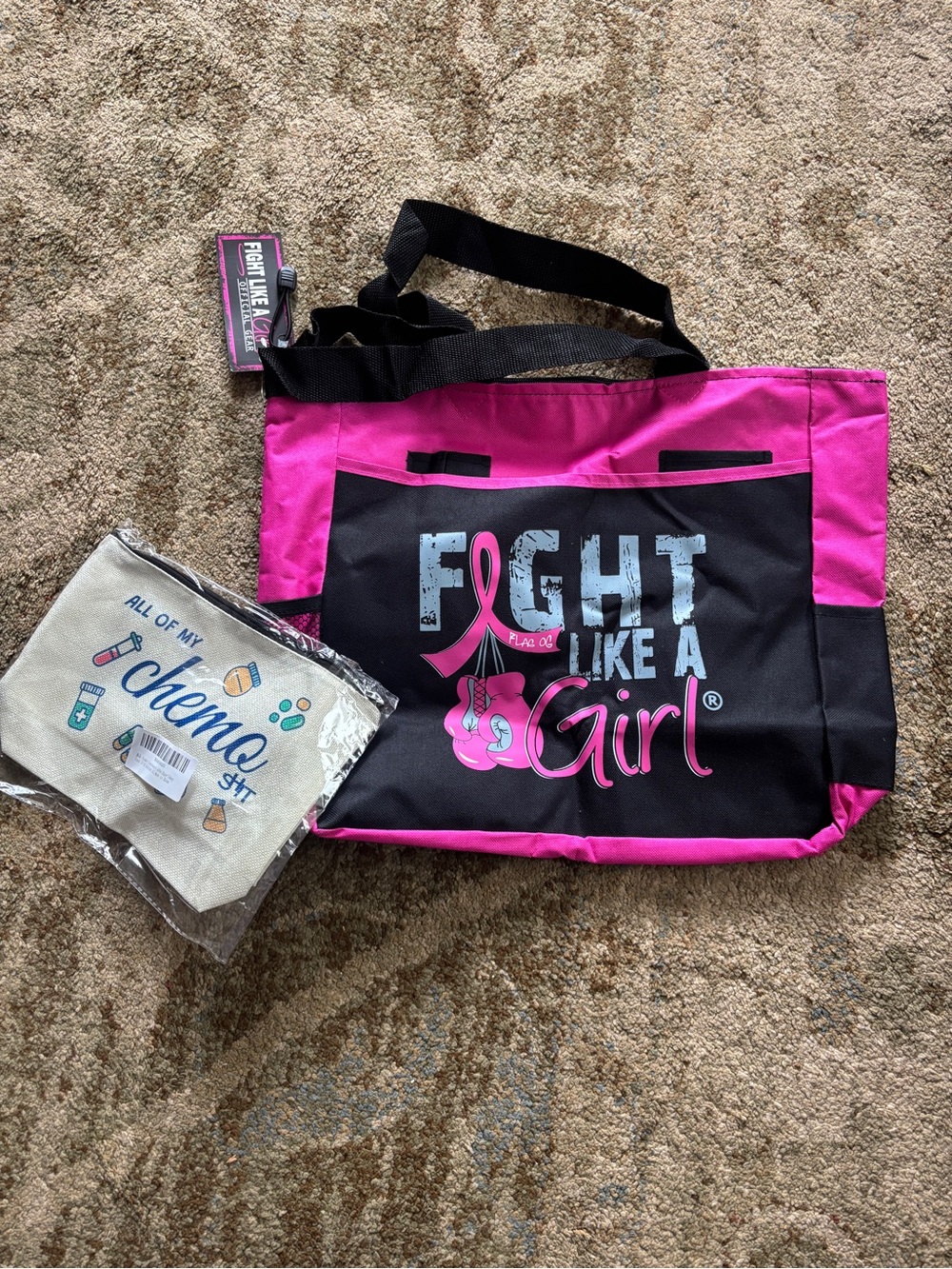 Breast Cancer zipper Tote Bag and small zipper pouch
